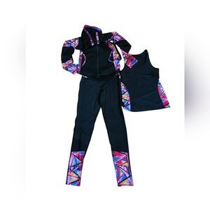 3pc DOLCE Bonita Yoga Or Workout Set In BLACK AND bright Colors M Euc
